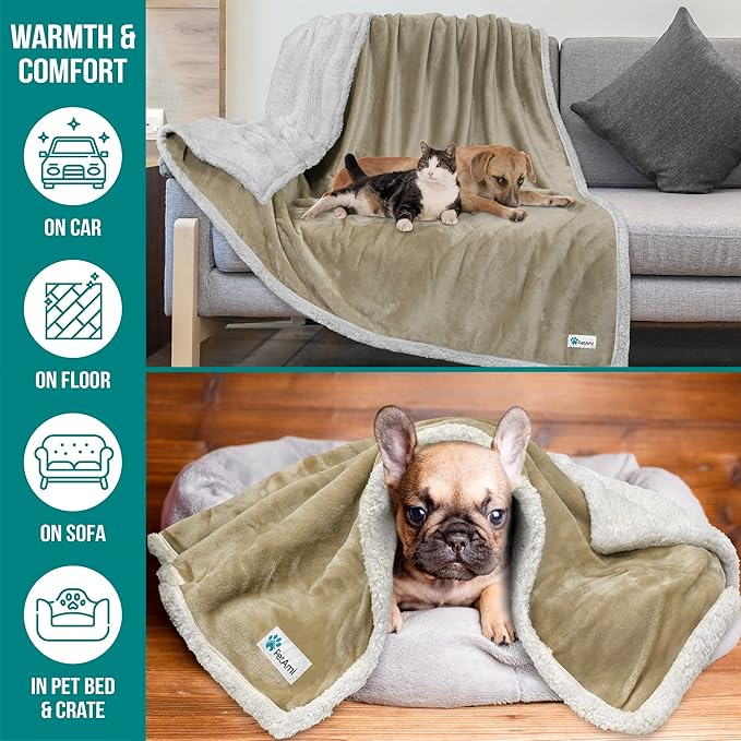 PetAmi Dog Blanket for Small Medium Dogs, Pet Bed Blanket Cat Puppy Kitten, Fleece Furniture Couch Cover Protector Sofa Car, Soft Sherpa Dog Throw Plush Reversible Washable, Mini 29x40 Taupe