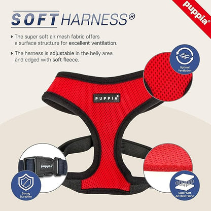 Puppia Soft Dog Harness No Choke Over-The-Head Triple Layered Breathable Mesh Adjustable Chest Belt and Quick-Release Buckle, Brown, Small (Pack of 2)