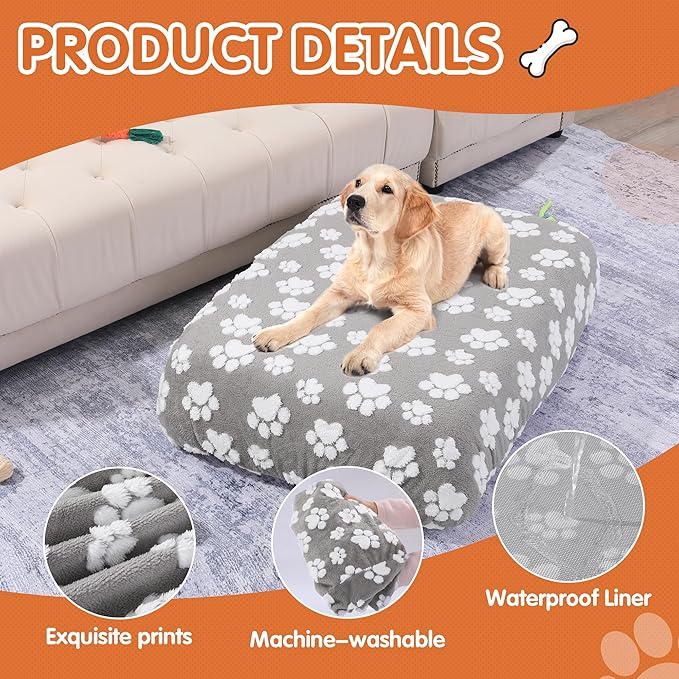 BALAPET Washable Dog Bed Cover 100% Waterproof, Soft Plush Velvet Dog Bed Covers Replacement Only, Fitted Reusable Cover for Pet Mat Bed, Large Dog Bed Removable Cover(36x27x6in)