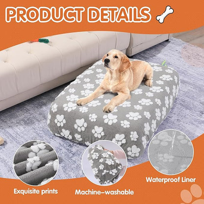 BALAPET Washable Dog Bed Cover 100% Waterproof, Soft Plush Velvet Dog Bed Covers Replacement Only, Fitted Reusable Cover for Pet Mat Bed, Large Dog Bed Removable Cover(36x27x6in)
