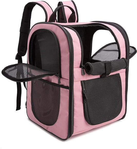 Apollo Walker Pet Carrier Backpack for Large/Small Cats and Dogs, Puppies, Safety Features and Cushion Back Support for Travel, Hiking, Outdoor Use (Pink)