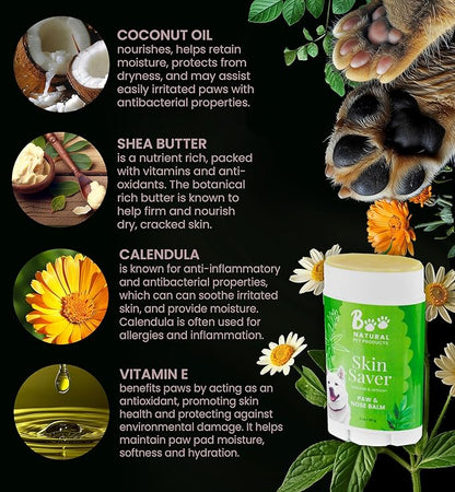 Paw & Nose Balm - All Natural & Vegan Skin Saver for Dogs & Cats - Paw Cream & Lotion for Protecting Dry Paws, Noses & Elbows (2 oz / 60 g Tube)