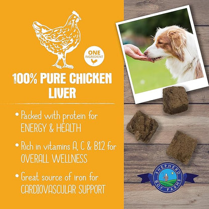 Freeze Dried Dog and Cat Treats, Chicken Liver, All Natural Single Ingredient Freeze-Dried Dog Treat & Dog Snacks, Made in USA, High Protein, Essential Nutrition Raw Dog Food, 3oz