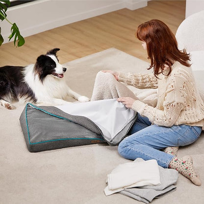 Lesure Dog Bed Cover Flannel - Medium Dog Bed Washable Removable Cover, Plush Fleece Replacement Cover for Orthopedic Pet Mad Beds, 29x18x3 Inches Grey