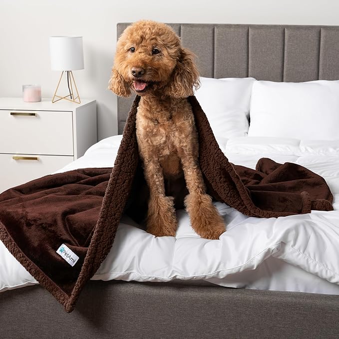 PetAmi Waterproof Dog Blanket for Small Medium Dog, Pet Puppy Blanket Couch Cover Protection, Sherpa Fleece Cat Blanket Couch Sofa Bed Furniture Protector Reversible Soft Washable 29x40 Brown Brown