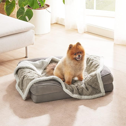 Bedsure Waterproof Dog Blankets for Small Dogs - Pet Blanket for Couch Protector Washable, Jacquard Coral Fleece Cat Throw Blanket, Soft Plush Reversible Furniture Protection, 25"x35", Pale Oak