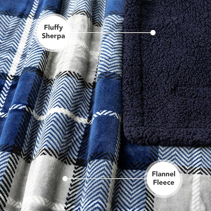 PetAmi Waterproof Dog Blanket for Small Medium Dog, Pet Puppy Blanket Couch Cover Protection, Sherpa Fleece Cat Blanket Couch Sofa Bed Furniture Protector Reversible Soft Washable 29x40 Plaid Navy