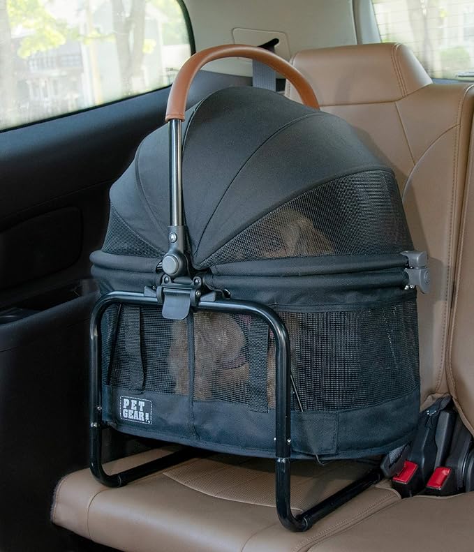 Pet Gear 3-in-1 Travel System, View 360 Stroller Converts to Carrier and Booster Seat with Easy Click N Go Technology, for Small Dogs & Cats, 4 Colors New Jet Black