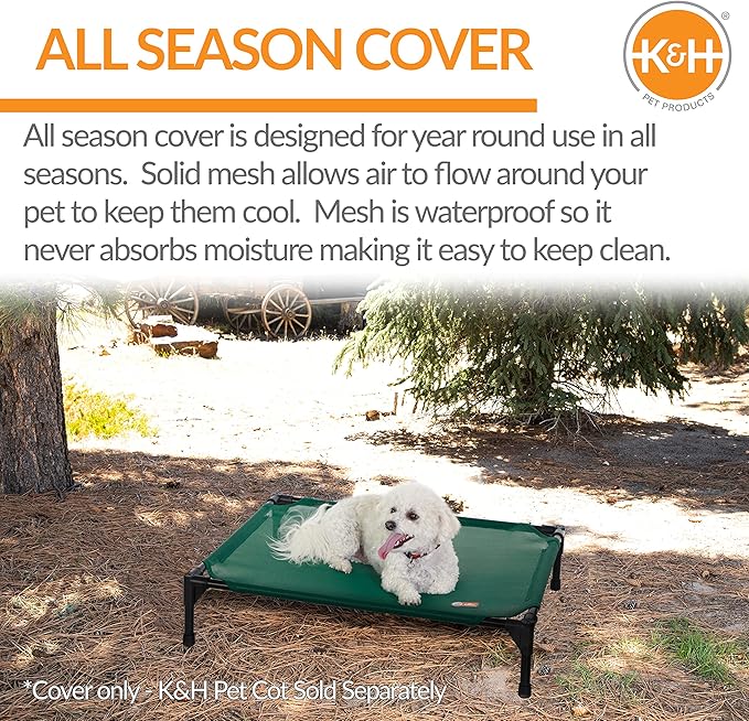K&H Pet Products Elevated Cooling Outdoor Dog Bed Portable Raised Dog Cot Replacement Cover Only All Weather All Season Green Medium 32 X 25 Inches (Cot NOT Included)