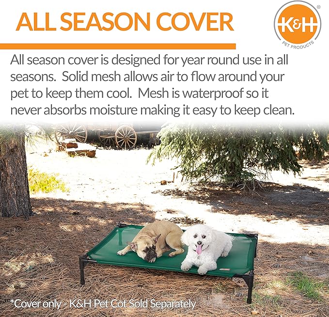 K&H Pet Products Elevated Cooling Outdoor Dog Bed Portable Raised Dog Cot Replacement Cover Only All Weather All Season Green Large 42 X 30 Inches (Cot NOT Included)