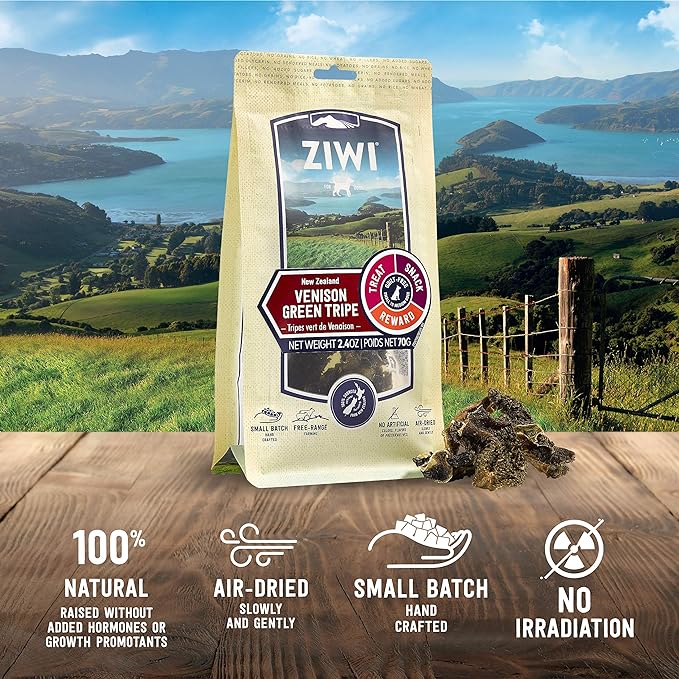 ZIWI Dog Chews and Treats – Venison Green Tripe - All Natural, Air-Dried, Single Protein, Grain-Free, High-Value Treat, Snack, Reward 2.4 Ounce (Pack of 1)