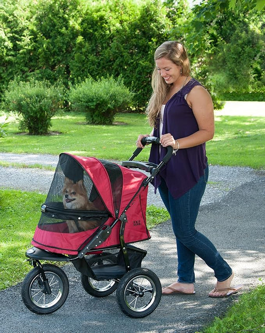 Pet Gear No-Zip AT3 Pet Stroller for Cats/Dogs, Zipperless Entry, Easy One-Hand Fold, Jogging Tires, Removable Liner, Cup Holder + Storage Basket, 2 Models, 4 Colors